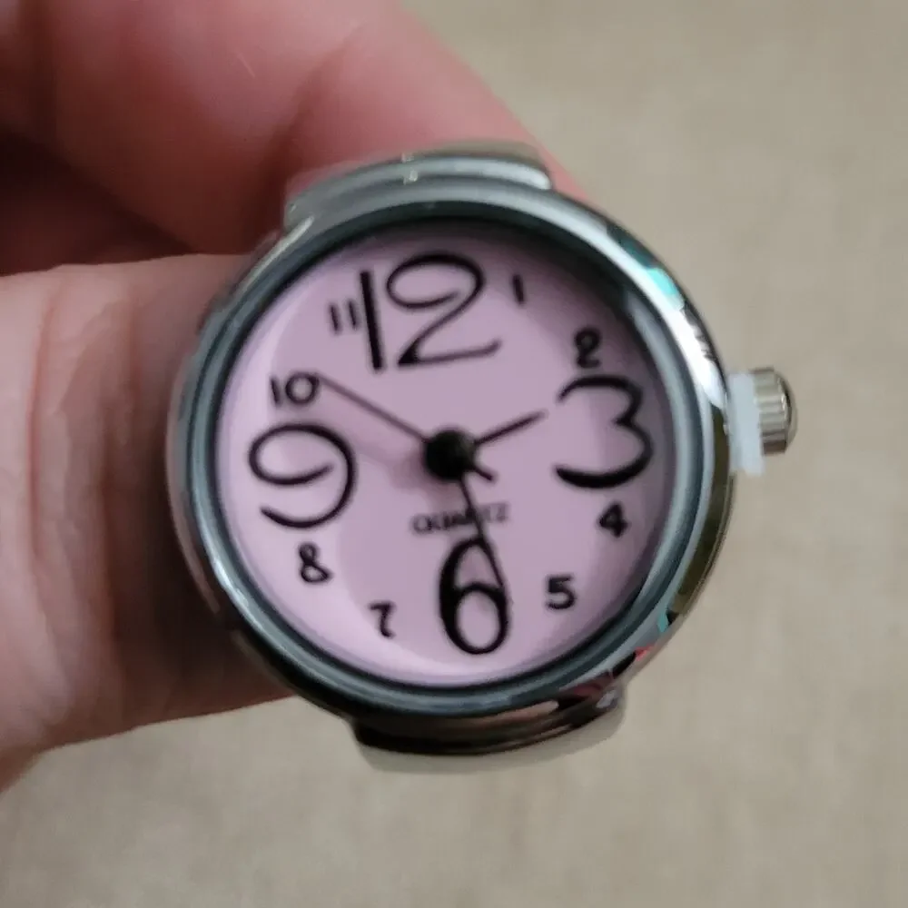 Pink and silver watch ring